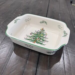 Spode Christmas Tree Rectangular Handled Baking Dish 12x9.5 Casserole Baker